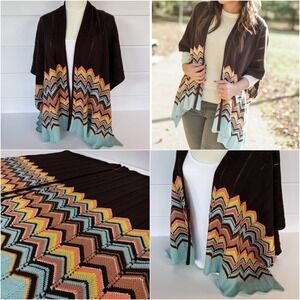 Missoni for Target Chevron Knit Ruana Poncho Shawl Wool Open Front 60s 70s Boho
